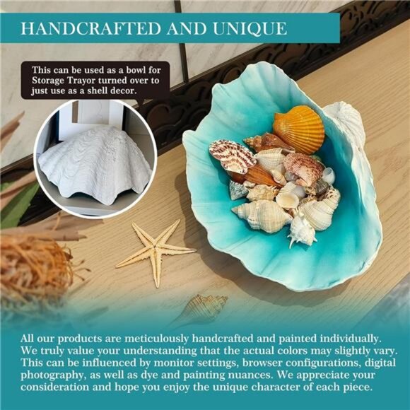 Large Turquoise Seashell Bowl Decorative Clam Shell Beach Home Coastal Decor - Picture 5 of 7